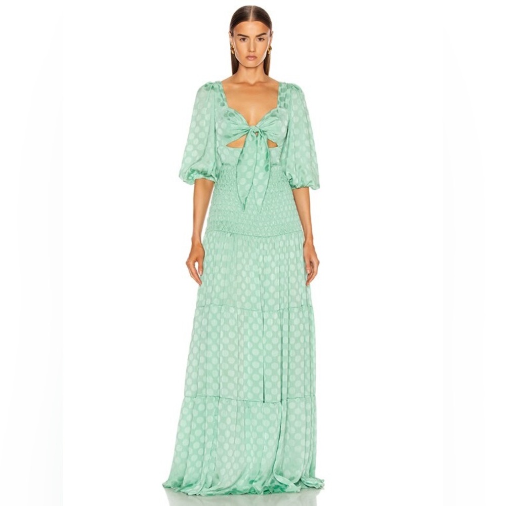 NWT PatBo Satin Dot Ruched Maxi Green Aqua Dress Gown 8